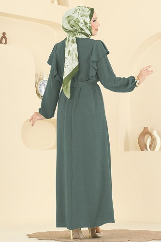 moda selvim الفستان أخضر باهت غامق 5009MDA386 - Thumbnail