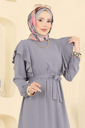moda selvim الفستان رمادي 5009MDA386 - Thumbnail