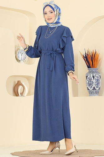 moda selvim Dress 5009MDA386 Indigo - Thumbnail