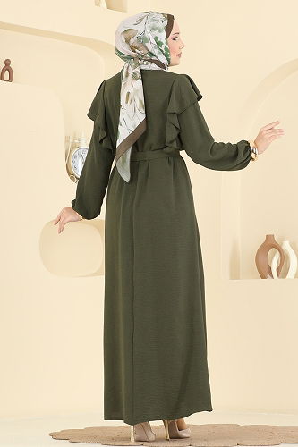 moda selvim Dress 5009MDA386 Khaki - Thumbnail