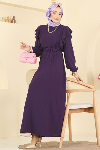 moda selvim الفستان أرجواني فاتح 5009MDA386 - Thumbnail