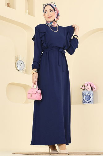 moda selvim Dress 5009MDA386 Navy Blue - Thumbnail