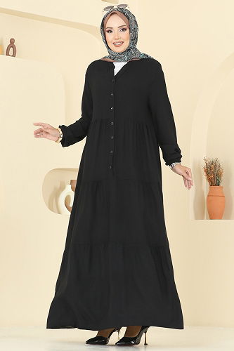 moda selvim الفستان أسود 5010ERK1158 - Thumbnail