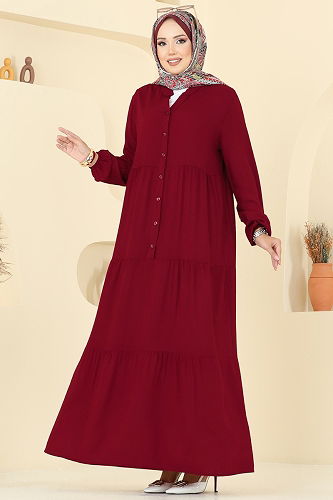 moda selvim Dress 5010ERK1158 Burgundy - Thumbnail