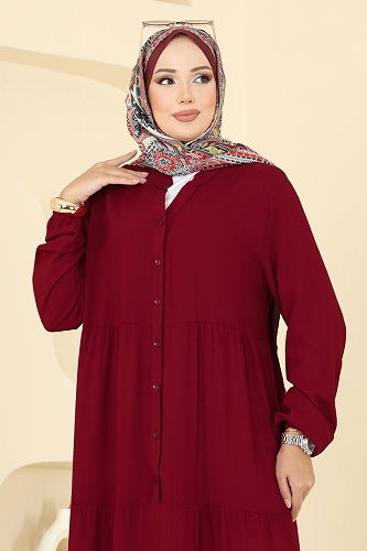 moda selvim الفستان خمري 5010ERK1158 - Thumbnail