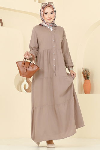 moda selvim الفستان بيج 5010ERK1158 - Thumbnail