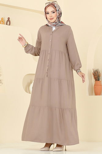 moda selvim الفستان بيج 5010ERK1158 - Thumbnail