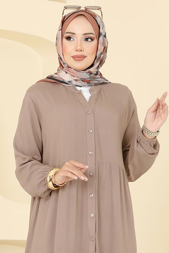 moda selvim الفستان بيج 5010ERK1158 - Thumbnail