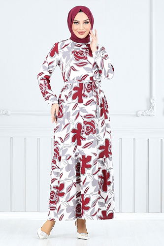 moda selvim Dress 5010UZ1029-M Burgundy - Thumbnail