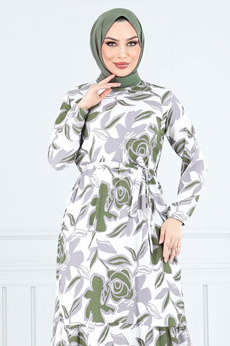 moda selvim الفستان أخضر 5010UZ1029-M - Thumbnail