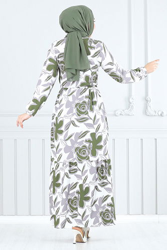 moda selvim الفستان أخضر 5010UZ1029-M - Thumbnail