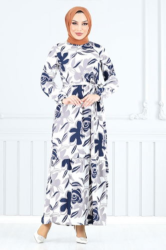 moda selvim Dress 5010UZ1029-M Navy Blue - Thumbnail