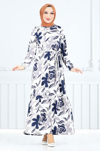 moda selvim Dress 5010UZ1029-M Navy Blue - Thumbnail