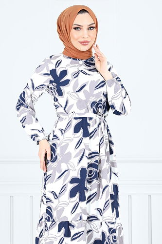 moda selvim Dress 5010UZ1029-M Navy Blue - Thumbnail