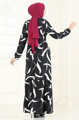 moda selvim الفستان أسود 5010UZ662 - Thumbnail