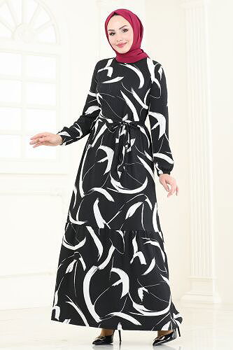 moda selvim الفستان أسود 5010UZ662 - Thumbnail