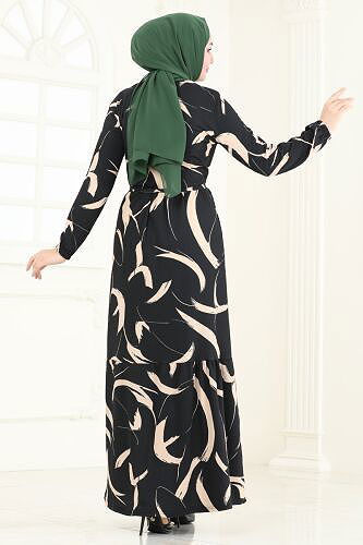 moda selvim الفستان أسود وبيج 5010UZ662 - Thumbnail