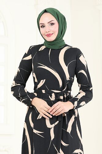 moda selvim الفستان أسود وبيج 5010UZ662 - Thumbnail