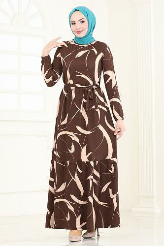 moda selvim Dress 5010UZ662 Brown - Thumbnail