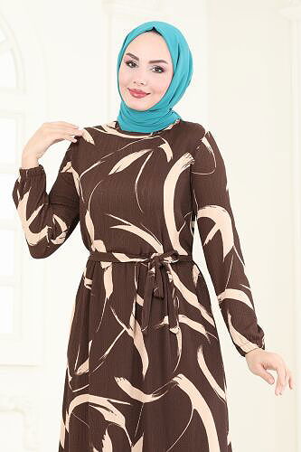 moda selvim الفستان بني 5010UZ662 - Thumbnail