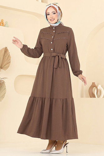 moda selvim الفستان بني 5011BM387 - Thumbnail