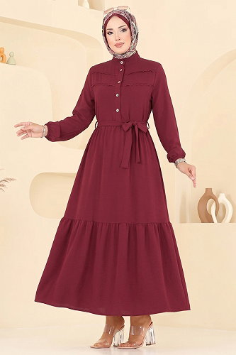 moda selvim Dress 5011BM387 Burgundy - Thumbnail