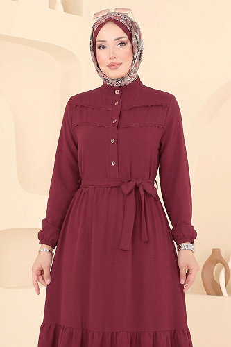 moda selvim Dress 5011BM387 Burgundy - Thumbnail