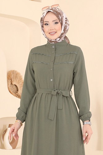 moda selvim Dress 5011BM387 Khaki - Thumbnail