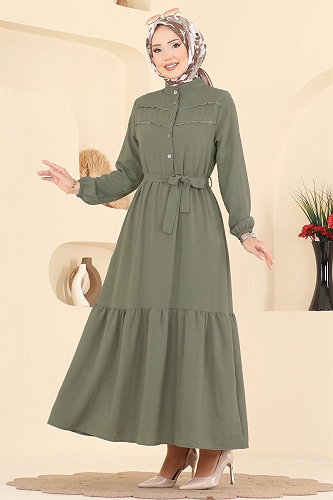 moda selvim الفستان اخضر عفني 5011BM387 - Thumbnail