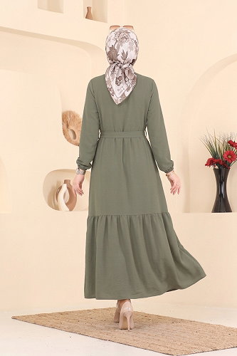 moda selvim الفستان اخضر عفني 5011BM387 - Thumbnail