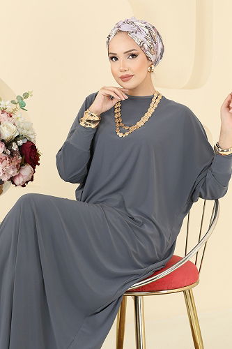 moda selvim Dress 5011ERK1158 Anthracite - Thumbnail