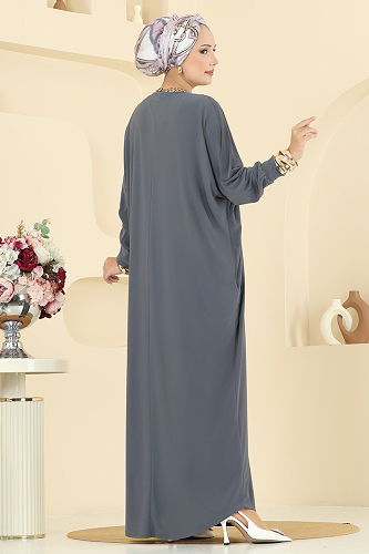 moda selvim Dress 5011ERK1158 Anthracite - Thumbnail