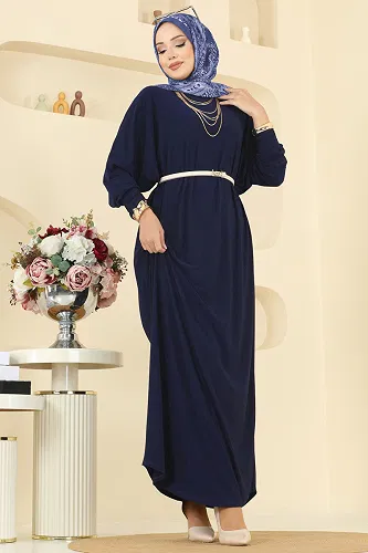 moda selvim Dress 5011ERK1158 Light Navy Blue - Thumbnail
