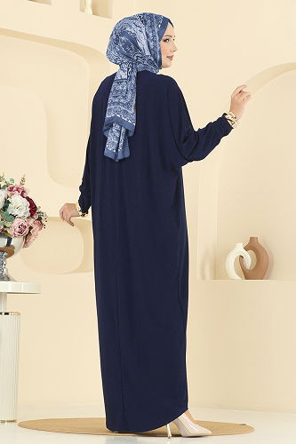 moda selvim الفستان كحلي فاتح 5011ERK1158 - Thumbnail