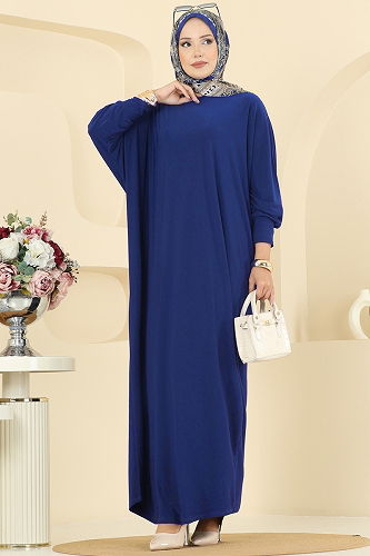 moda selvim الفستان نيلي 5011ERK1158 - Thumbnail