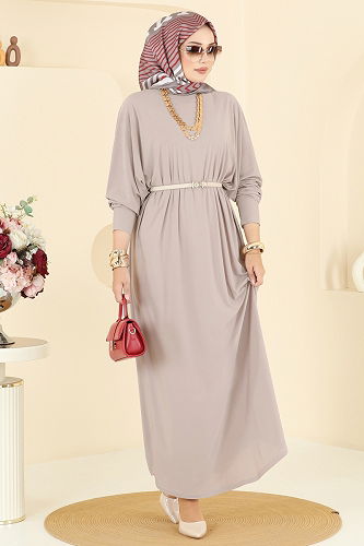 moda selvim الفستان بيج 5011ERK1158 - Thumbnail