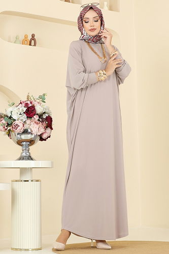 moda selvim الفستان بيج 5011ERK1158 - Thumbnail