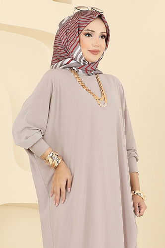 moda selvim الفستان بيج 5011ERK1158 - Thumbnail