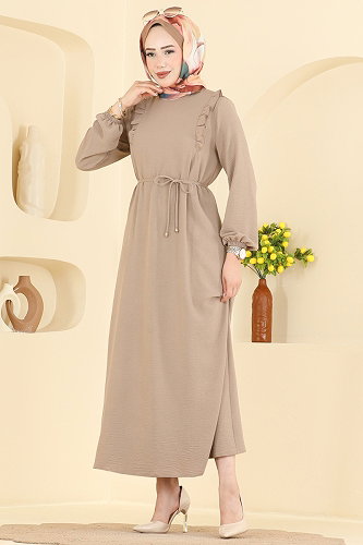 moda selvim الفستان بيج 5011MDA386 - Thumbnail