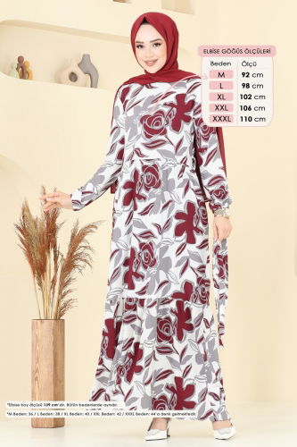 moda selvim Dress 5011UZ662 Burgundy - Thumbnail