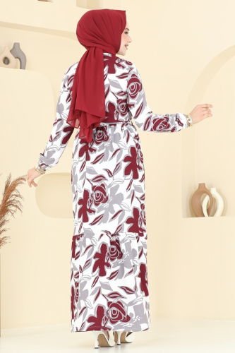 moda selvim Dress 5011UZ662 Burgundy - Thumbnail