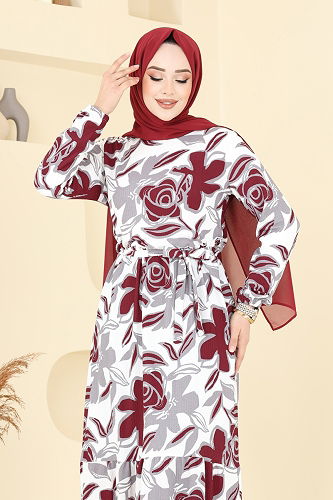 moda selvim الفستان خمري 5011UZ662 - Thumbnail