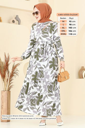 moda selvim الفستان أخضر 5011UZ662 - Thumbnail