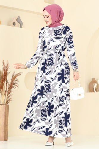 moda selvim Dress 5011UZ662 Navy Blue - Thumbnail