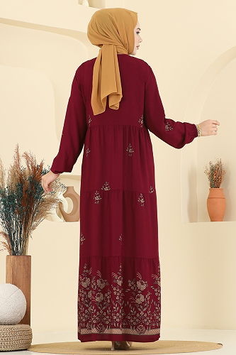 moda selvim Dress 5012ERK1158 Burgundy - Thumbnail