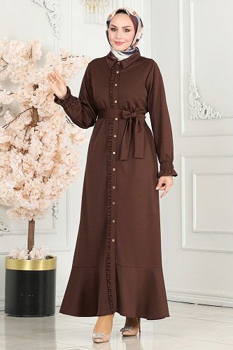 moda selvim Dress 5012HBS856 Brown - Thumbnail