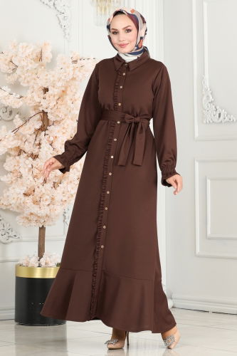 moda selvim DRESS 5012HBS856 Brown - Thumbnail