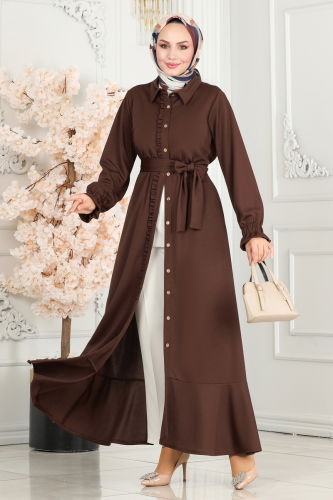 moda selvim DRESS 5012HBS856 Brown - Thumbnail