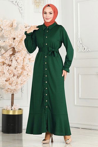 moda selvim Dress 5012HBS856 Emerald - Thumbnail
