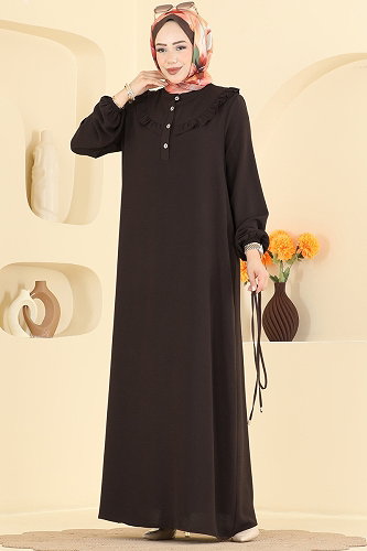 moda selvim الفستان بني غامق 5012MDA386 - Thumbnail